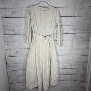 UNIQLO Cotton Belted Striped Prairie Hippy Long Sleeve Dress (Hana Tajima) Sz S
